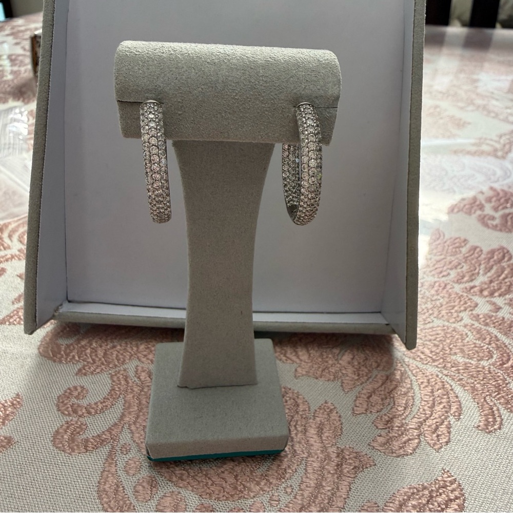 925 Sterling Silver CZ Pavé Hoop Earrings - Elegant Women's Jewelry